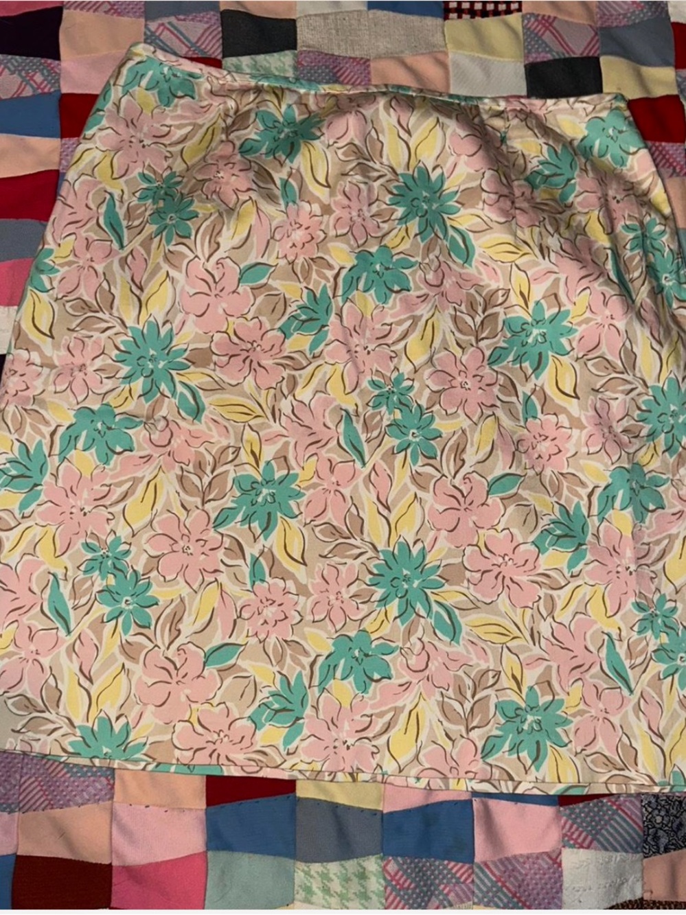 Floral Pastel A-Line Skirt - Pink & Teal